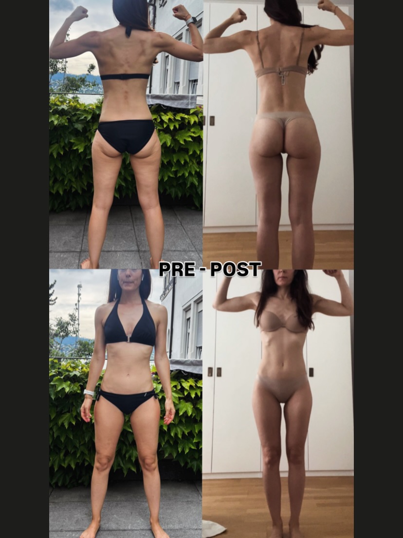 Pre e post di un'atleta donna del percorso Tunnel Vision: gambe e glutei trasformati